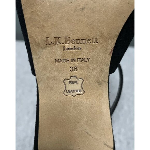 L. K. Bennett Blossom Womens Strappy Sandals Black Suede Heels Size 36 EU 6 US - Picture 8 of 9